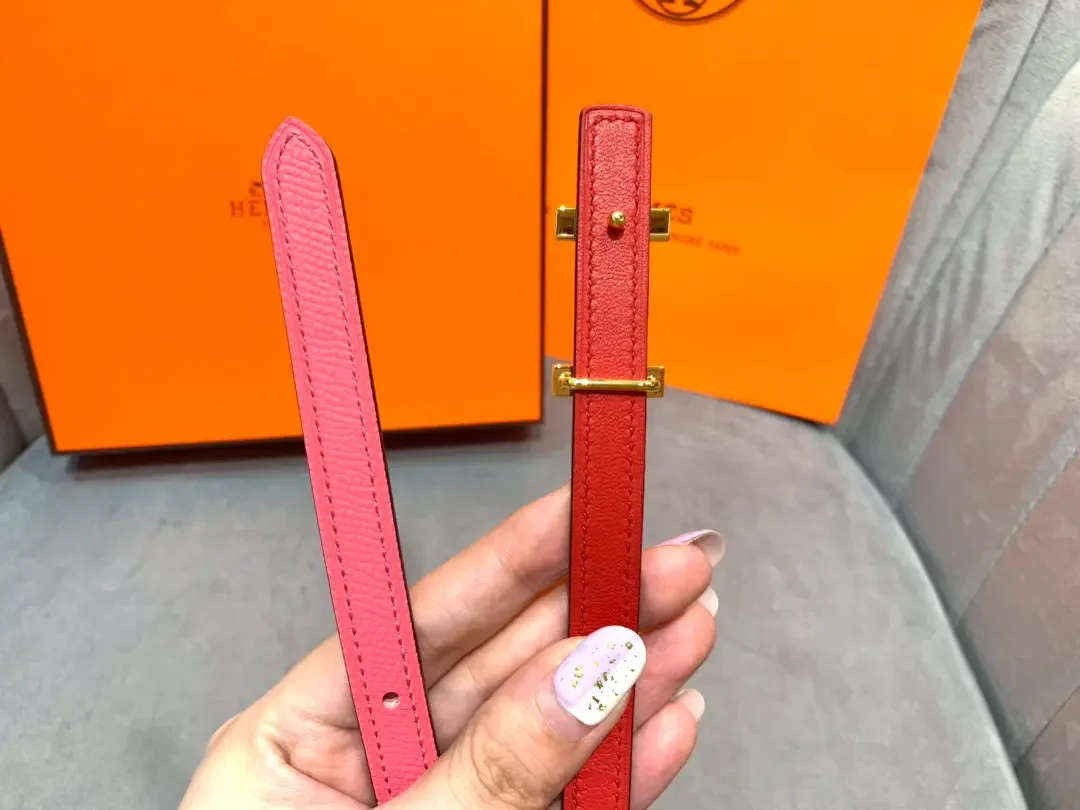 Hermès Bright Pink/Red Reversible Belt with Gold-Tone Slim H Buckle product view 7