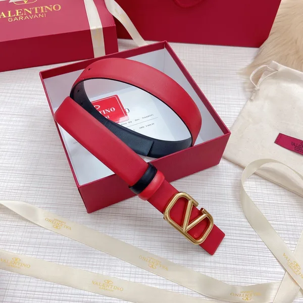 Valentino VLogo Reversible Belt 30mm in Black and Red Calfskin product view 5