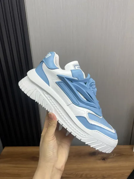 Versace Blue  White Leather Sneakers product view 4