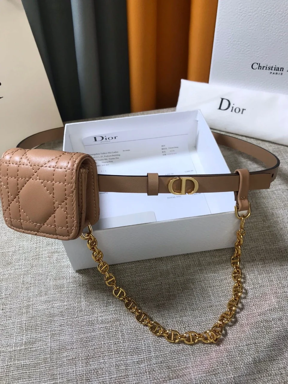 Dior Caro 15MM Belt with Removable Pouch in Beige Calfskin product view 7