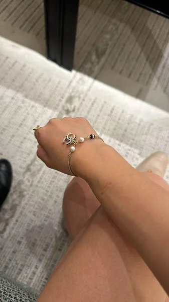 Chanel Black Bead Pearl-Effect CC Chain Bracelet Gold-Tone product view 6