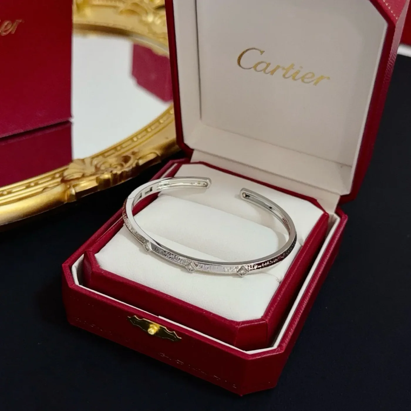 Cartier Silver-Tone Polished Open Cuff with Pave-Effect Ends product view 2