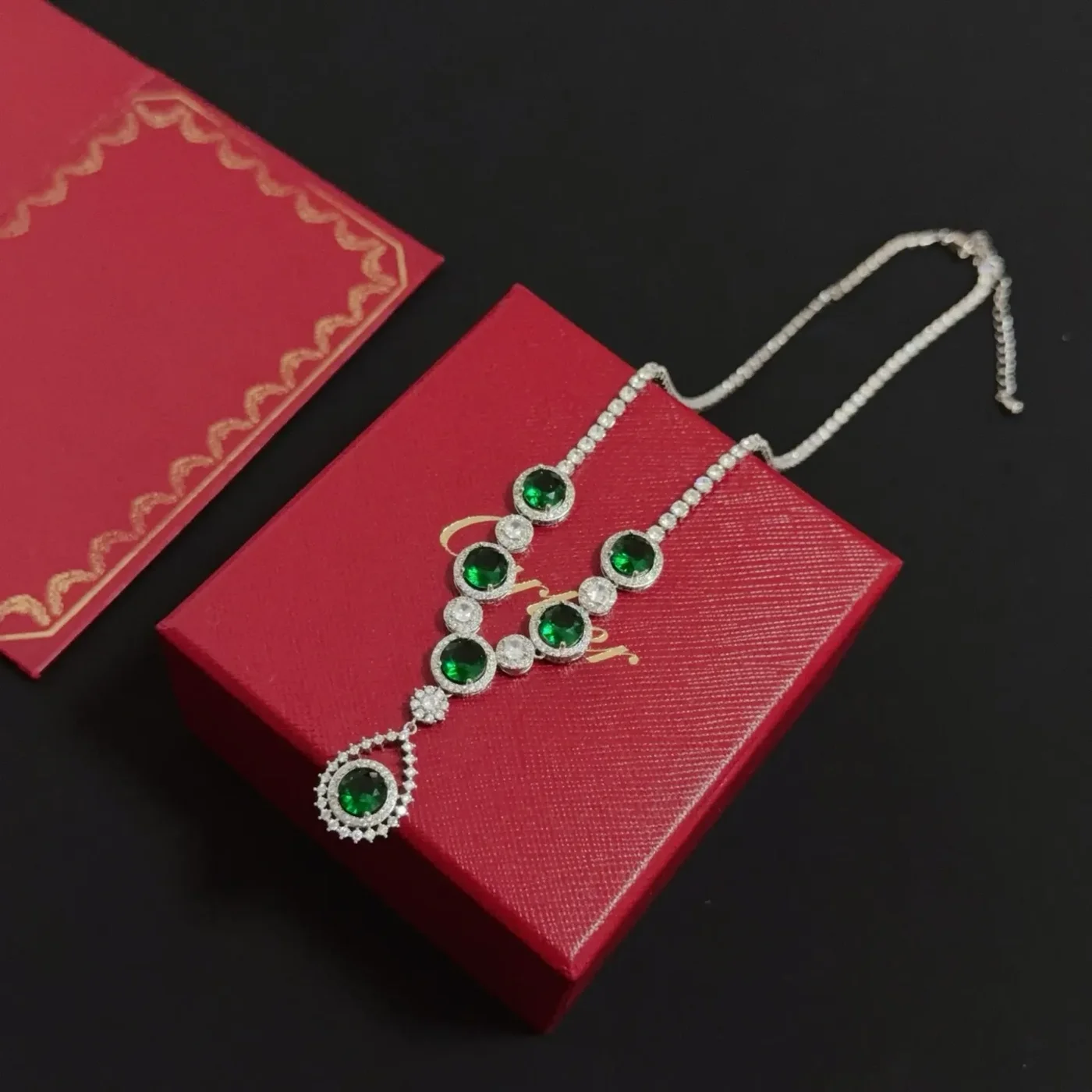 Cartier Green Multi-Stone Silver-Tone Pendant Necklace product view 5