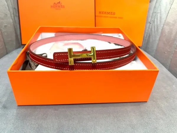 Hermès Pink/Red Reversible Belt with Gold-Tone Slim H Buckle product view 2