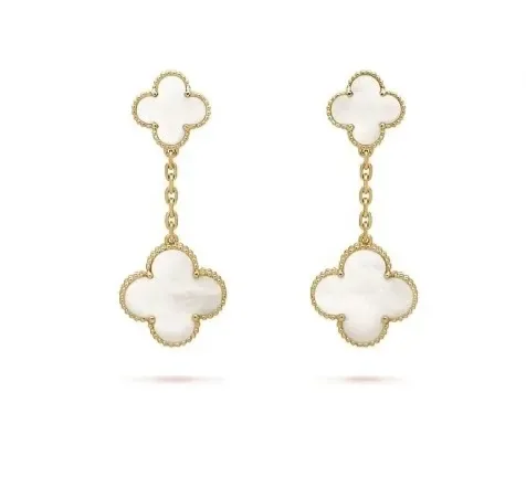Van Cleef  Arpels Alhambra White Two-Motif Gold-Tone Drop Earrings product photo