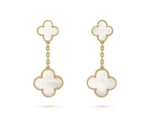 Van Cleef  Arpels Alhambra White Two-Motif Gold-Tone Drop Earrings product view 1