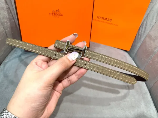 Hermès Taupe/Black Reversible Belt with Silver-Tone Slim H Buckle product view 5