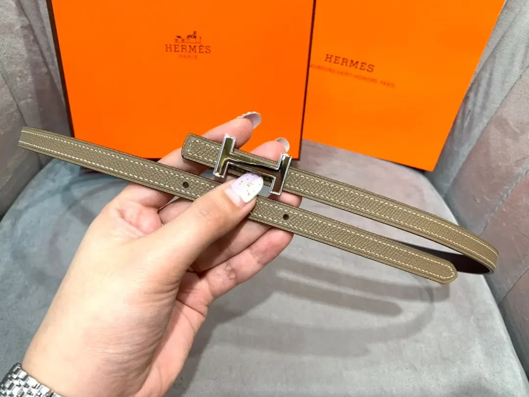 Hermès Taupe/Black Reversible Belt with Silver-Tone Slim H Buckle product view 5