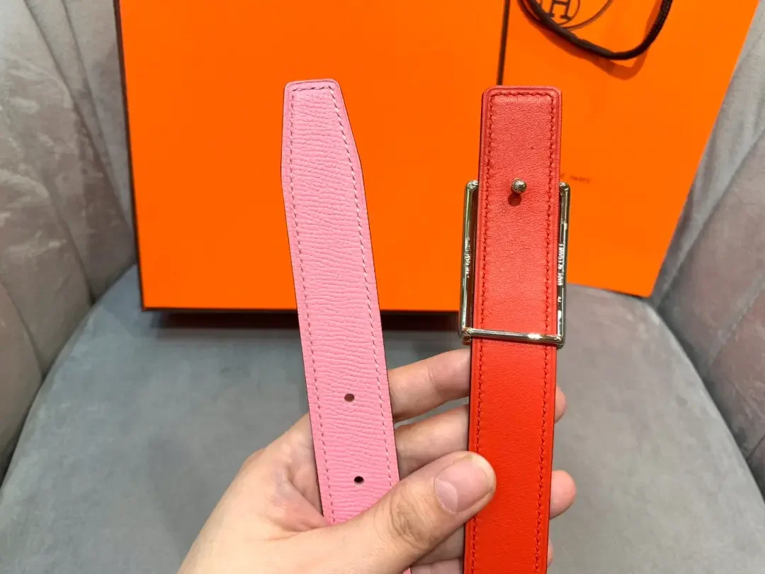 Hermès Pink/Red Reversible Belt with Silver-Tone Horse-and-Carriage Buckle product view 7