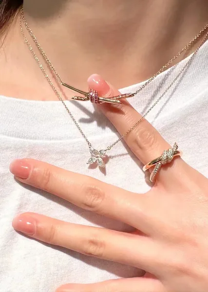 Tiffany  Co. Knot Pink Pavé-Effect Pendant Necklace Rose-Tone product view 7