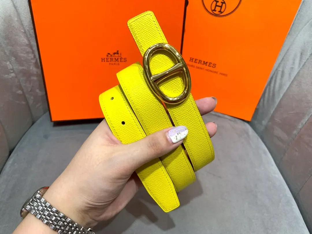 Hermès Yellow/Brown Reversible Belt with Gold-Tone Oval Buckle product view 6