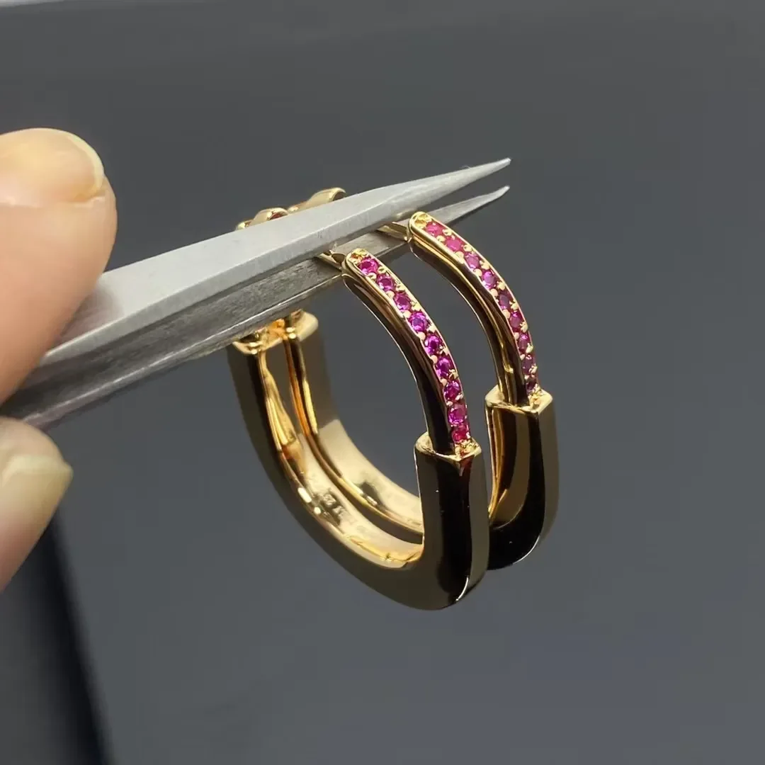 Tiffany  Co. Lock Pink Pavé-Effect Hoop Earrings Gold-Tone product view 1