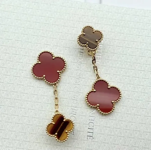 Van Cleef  Arpels Alhambra Brown and Red Two-Motif Gold-Tone Drop Earrings product view 3