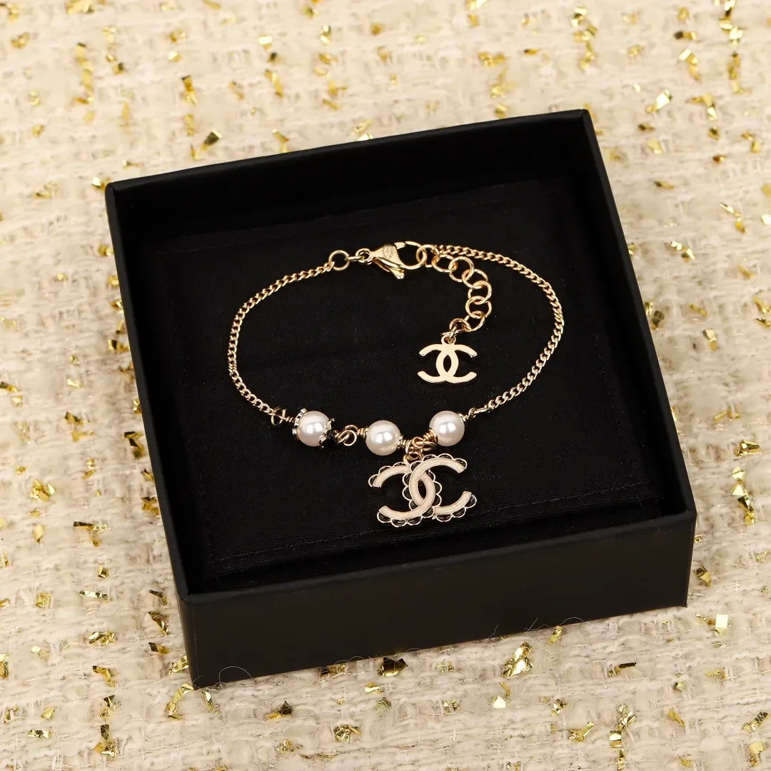 Chanel Black Bead Pearl-Effect CC Chain Bracelet Gold-Tone product view 1