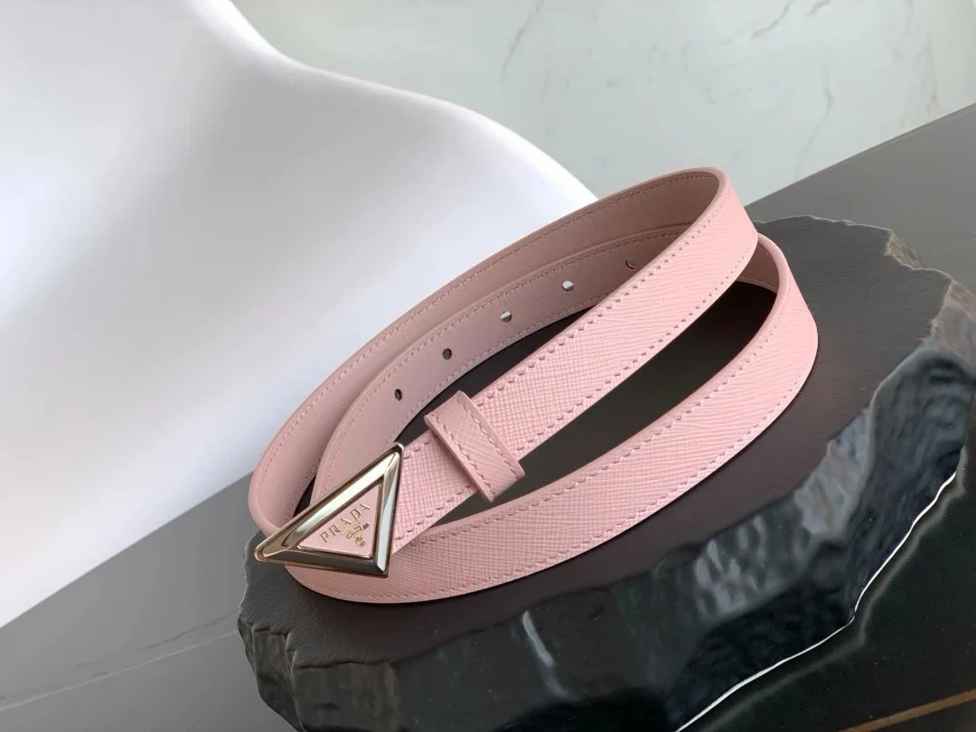 Prada Triangular Buckle Belt 25MM in Pink Saffiano Leather product view 3
