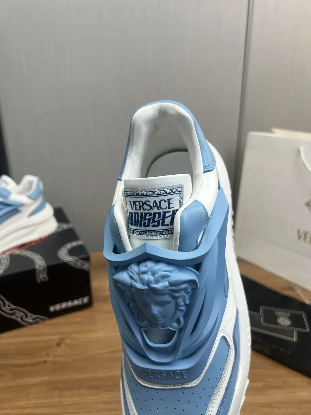 Versace Blue  White Leather Sneakers product view 11