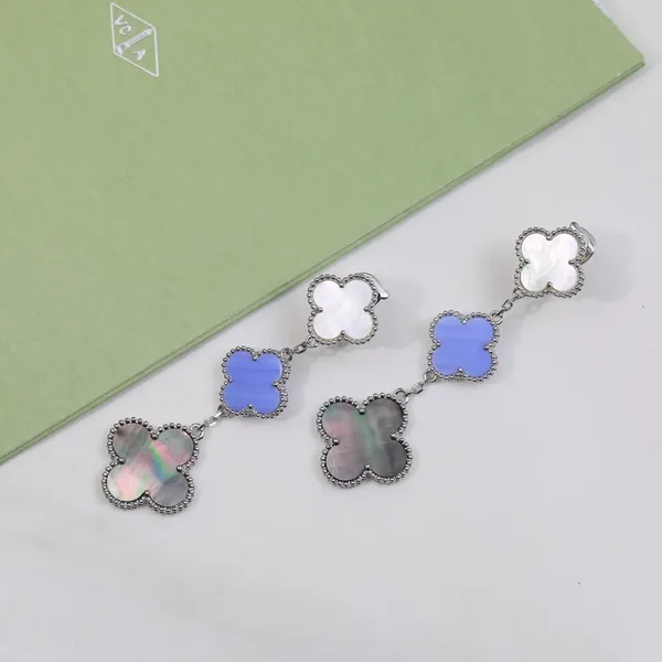Van Cleef  Arpels Alhambra White Blue and Black Three-Motif Silver-Tone Drop Earrings product view 3