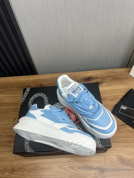 Versace Blue  White Leather Sneakers product view 5