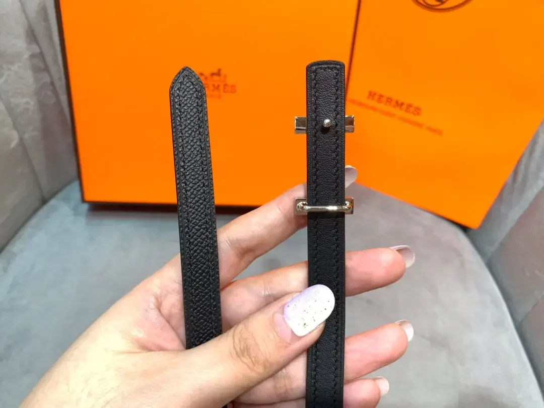 Hermès Black Reversible Belt with Silver-Tone Slim H Buckle product view 7