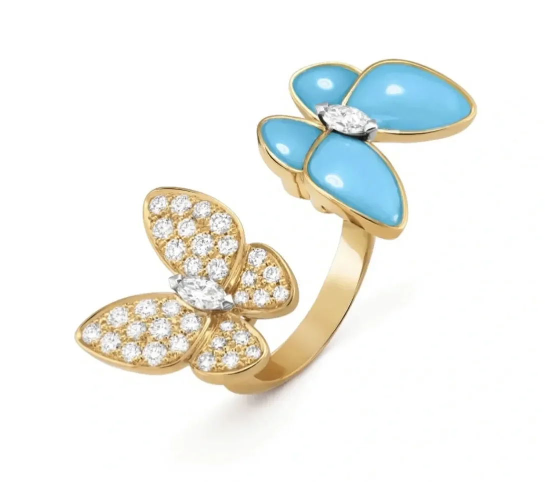 Van Cleef  Arpels Two Butterfly Blue and Gold-Tone Open Ring product view 1