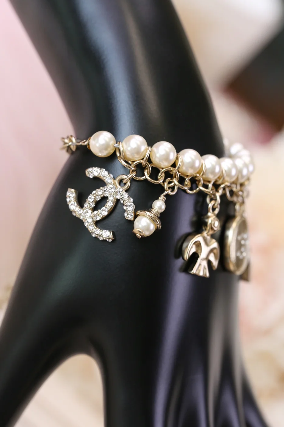 Chanel Bird CC Pearl-Effect Tassel Charm Bracelet Gold-Tone product view 2