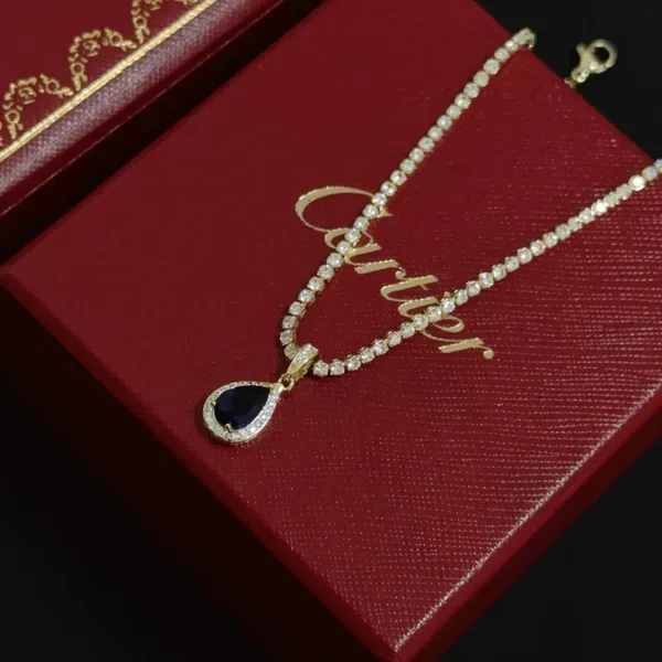 Cartier Blue Pear-Shaped Gold-Tone Pendant Necklace product view 4