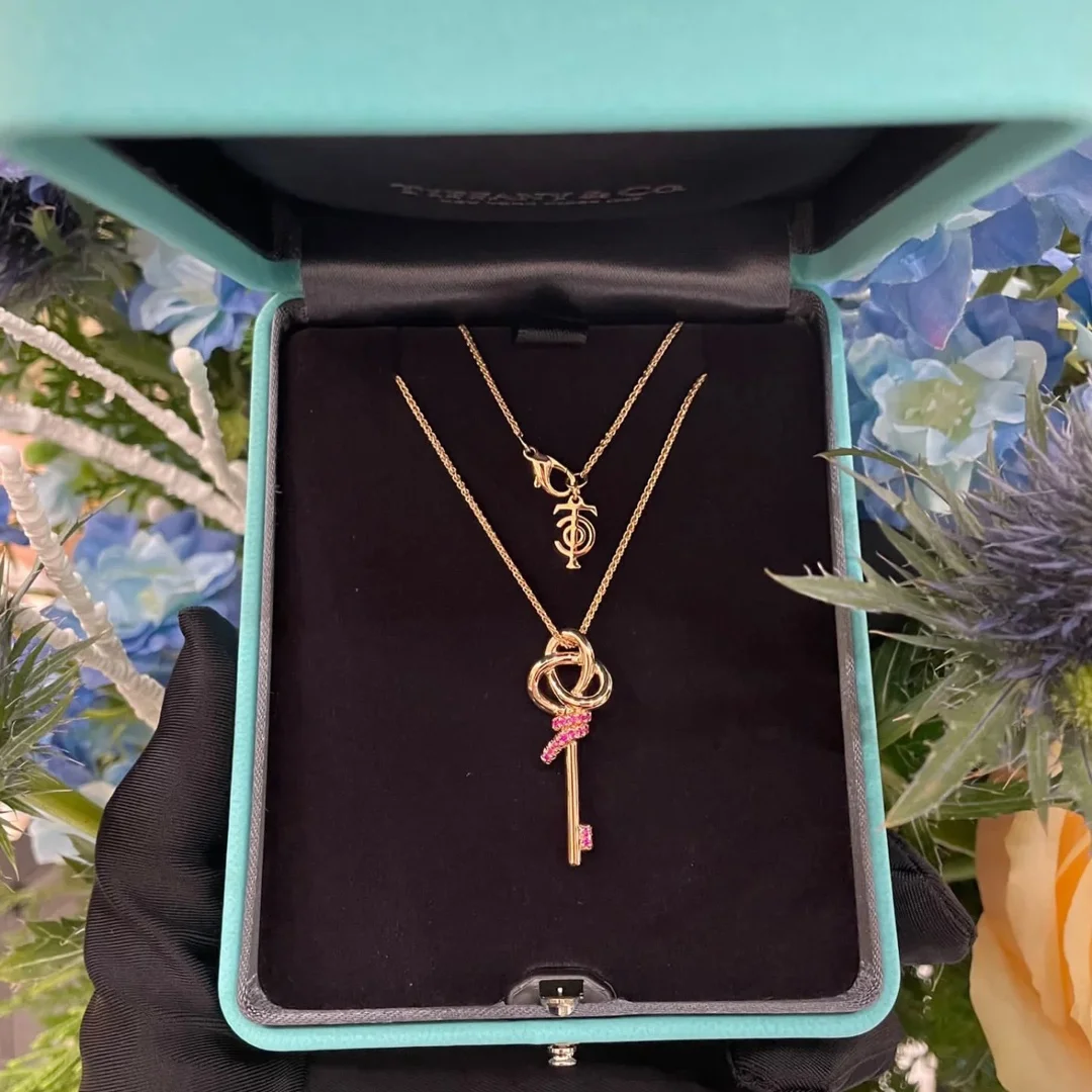 Tiffany  Co. Woven Crown Key Pink Pavé-Effect Necklace Rose-Tone product view 2