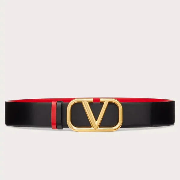 Valentino VLogo Reversible Belt 40mm in Black and Red Calfskin product photo