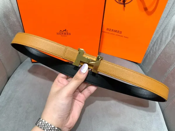 Hermès Tan/Black Reversible Belt with Gold-Tone Wide H Buckle product view 5