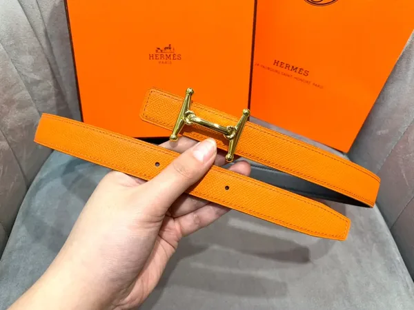 Hermès Orange/Black Reversible Belt with Gold-Tone Stirrup-Style H Buckle product view 3