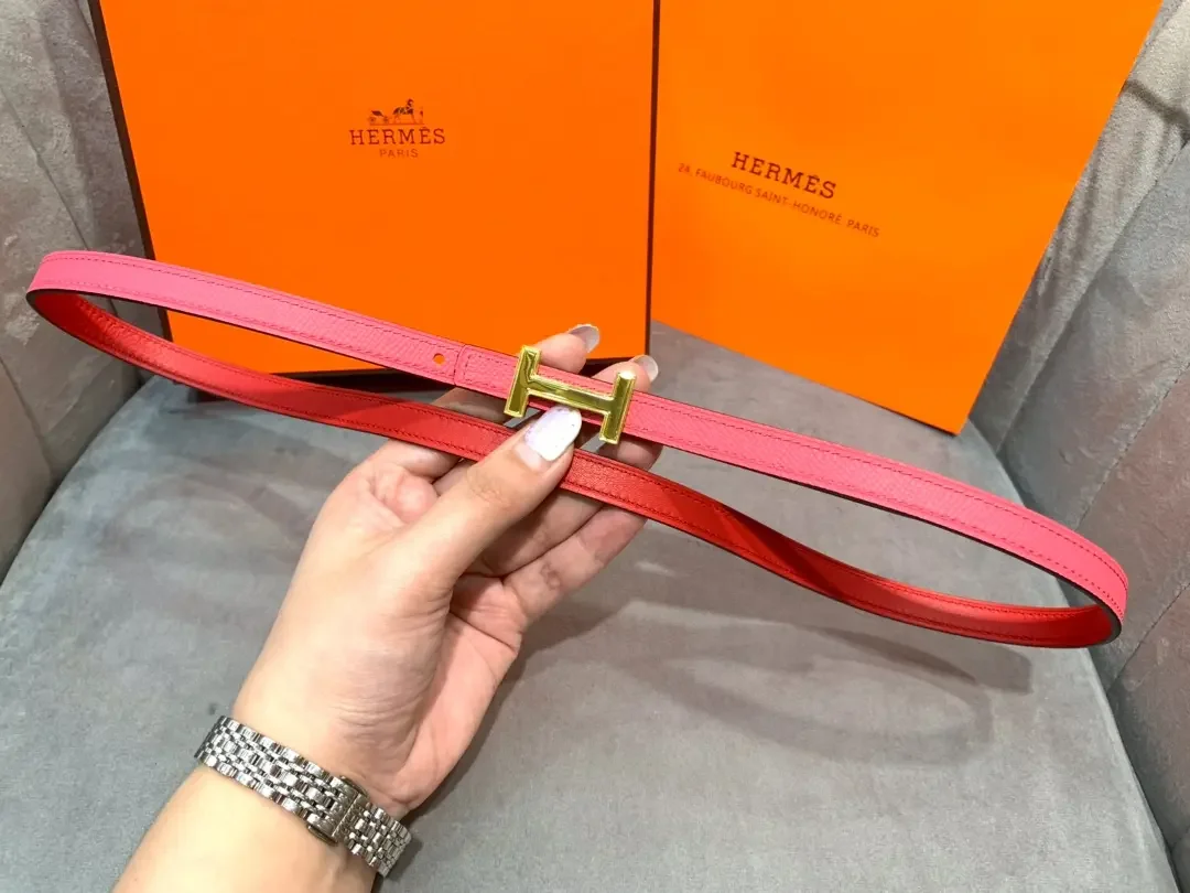 Hermès Bright Pink/Red Reversible Belt with Gold-Tone Slim H Buckle product view 5