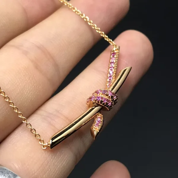 Tiffany  Co. Knot Pink Pavé-Effect Pendant Necklace Rose-Tone product view 4