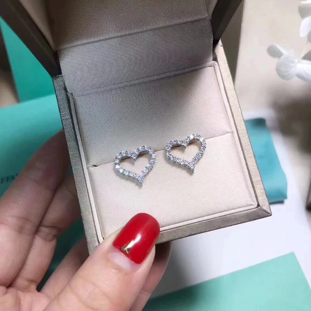 Tiffany  Co. Pavé-Effect Open Heart Stud Earrings Silver-Tone product view 4