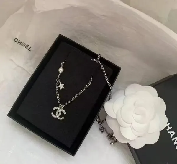 Chanel Star CC Long Pendant Necklace Silver-Tone product photo