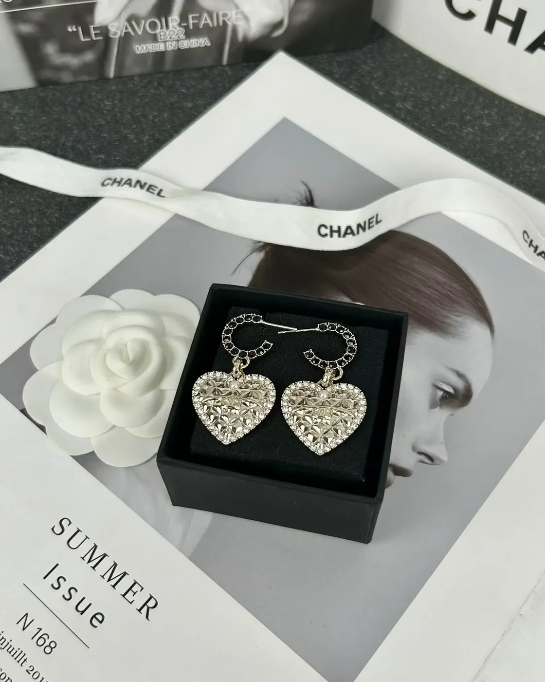 Chanel Heart Dangle Hoop Earrings Gold-Tone product view 1