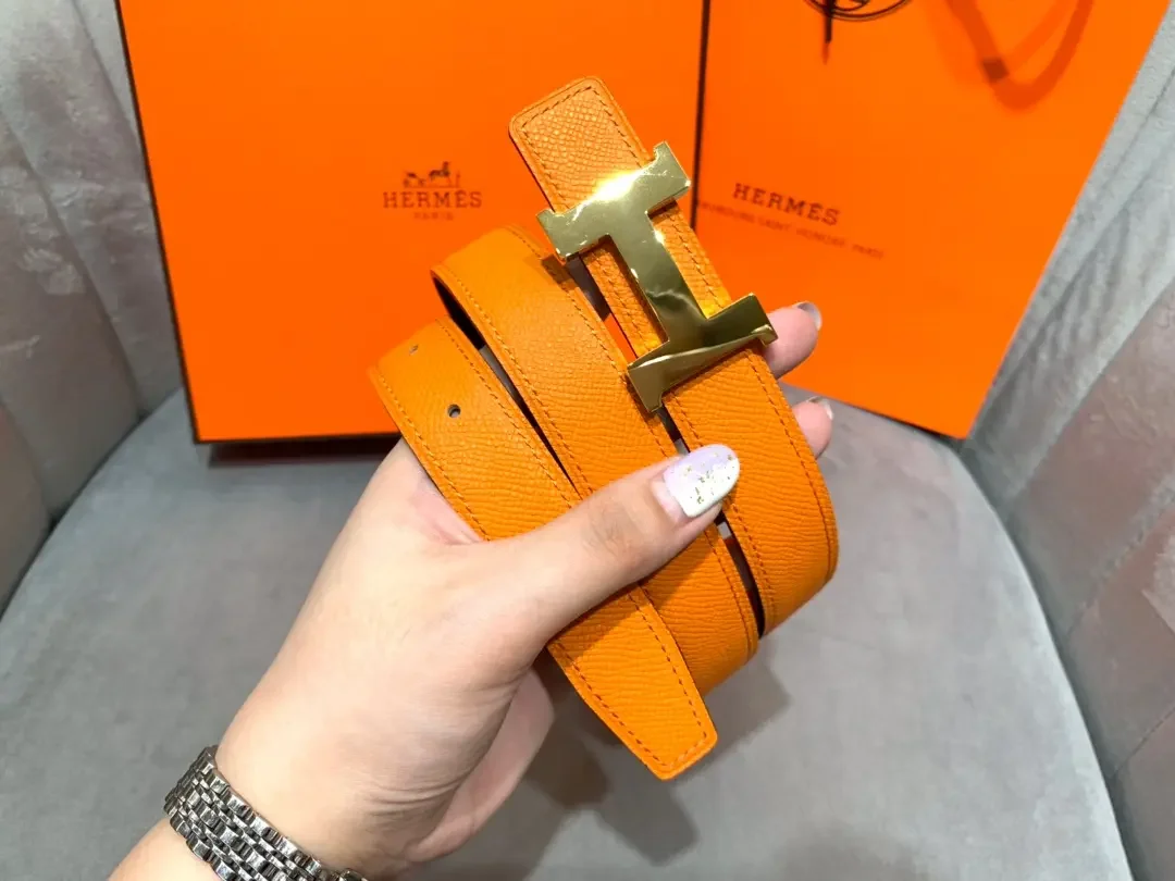 Hermès Orange/Black Reversible Belt with Gold-Tone Wide H Buckle product view 6