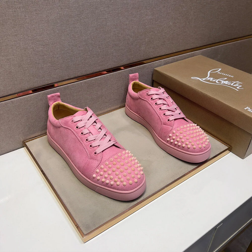 Christian Louboutin Louis Junior Spikes Suede-Effect Sneakers Pink product view 4