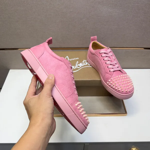 Christian Louboutin Louis Junior Spikes Suede-Effect Sneakers Pink product view 6