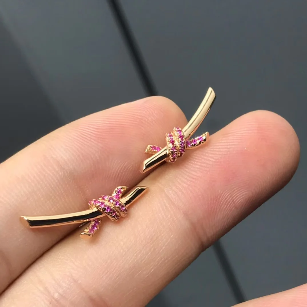 Tiffany  Co. Knot Pink Pavé-Effect Stud Earrings Rose-Tone product view 6