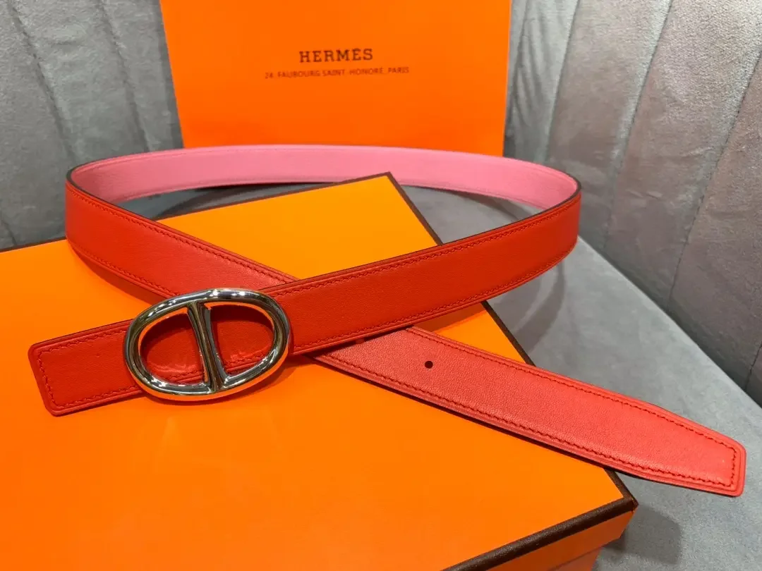 Hermès Pink/Red Reversible Belt with Silver-Tone Oval Buckle product view 3