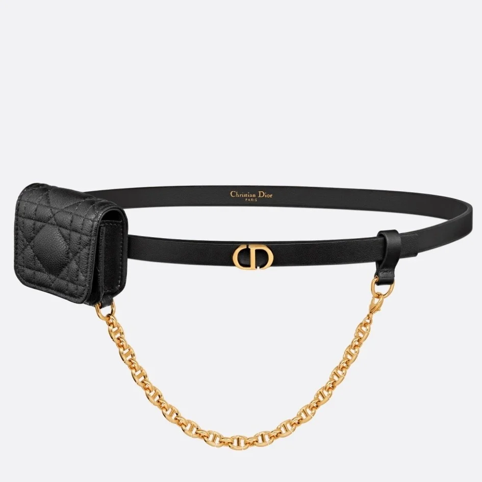 Dior Caro 15MM Belt with Removable Pouch in Black Calfskin product view 1