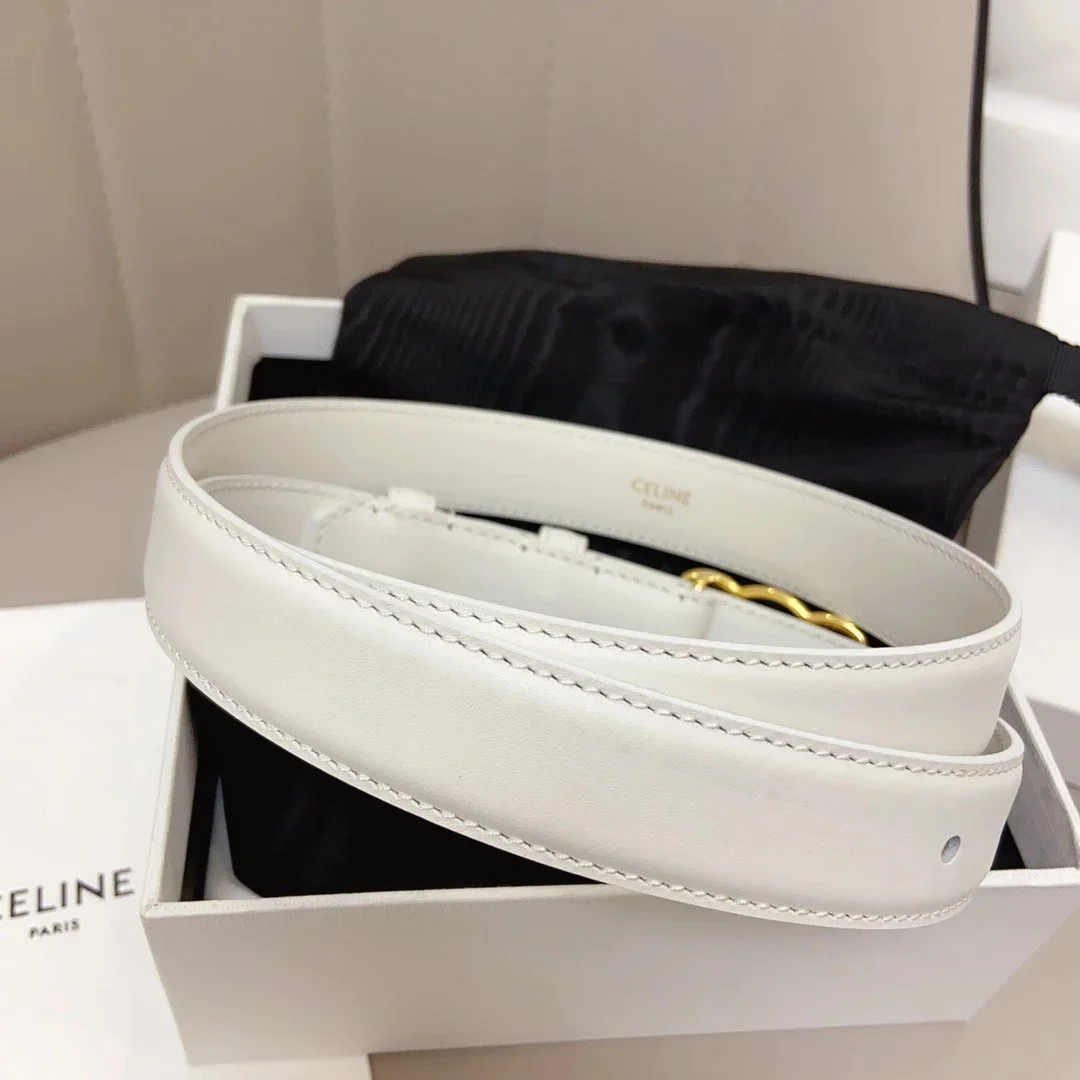 Celine Medium Triomphe Frame Belt 25MM in White Calfskin product view 3