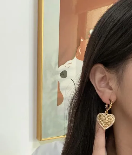 Chanel Heart Dangle Hoop Earrings Gold-Tone product view 6