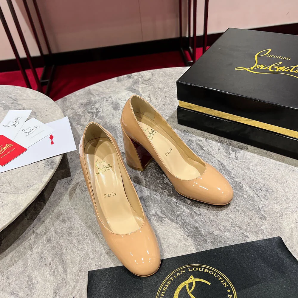 Christian Louboutin Miss Sab 85 Block-Heel Pumps Beige product view 3