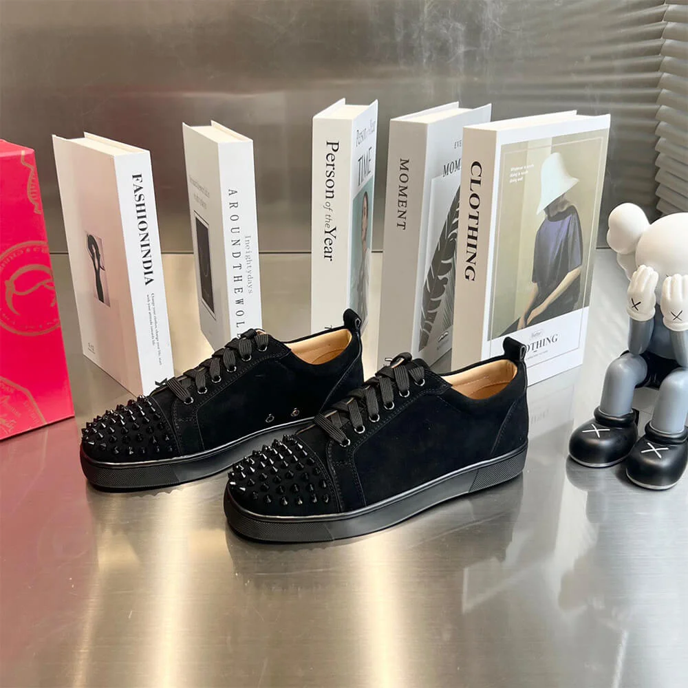 Christian Louboutin Louis Junior Spikes Suede-Effect Sneakers Black product view 2