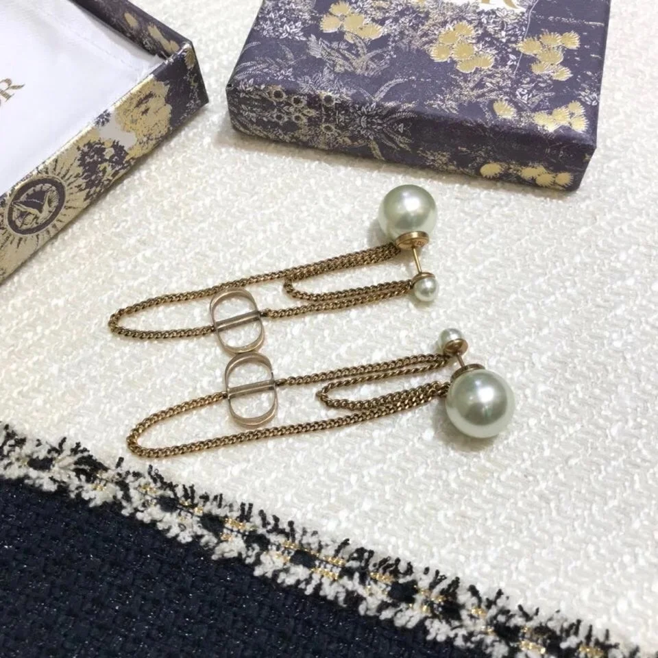 Dior Tribales CD Earrings In Antique Gold-Finish Metal and Pearl-Effect Details product view 7