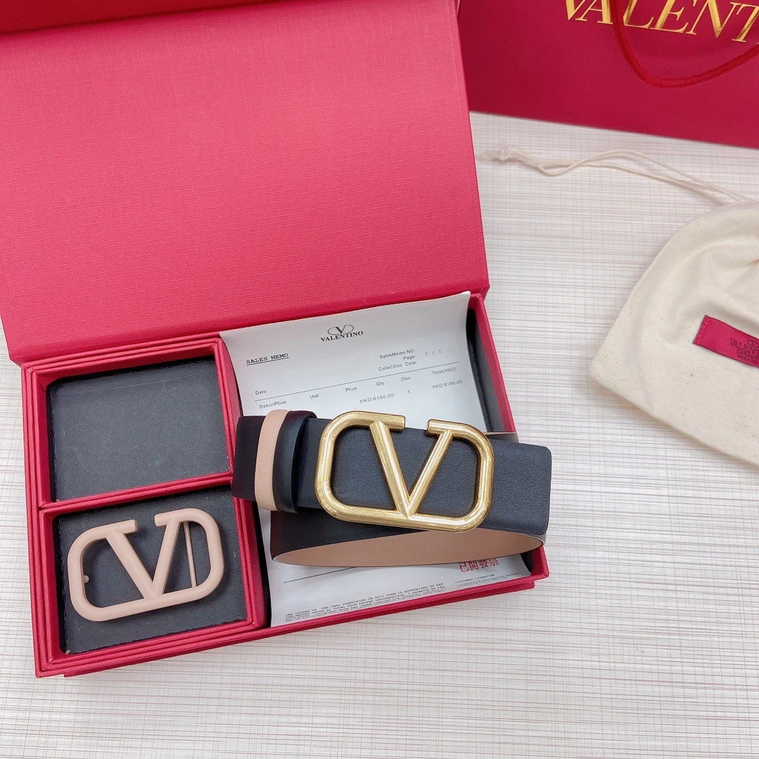 Valentino VLogo Reversible Belt 40mm in Beige and Black Calfskin product view 2