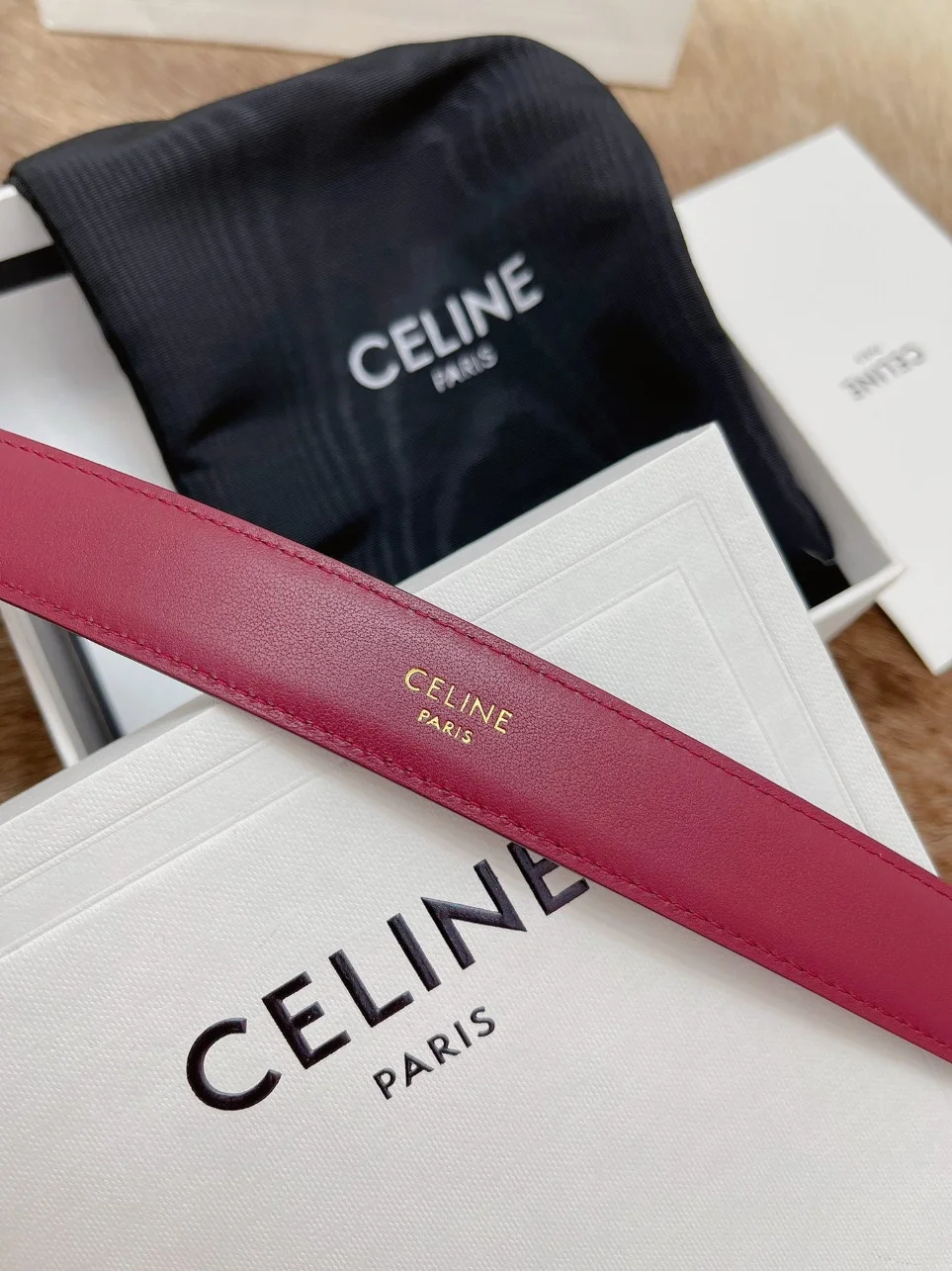 Celine Medium Triomphe Belt 25MM in Bordeaux Calfskin product view 9