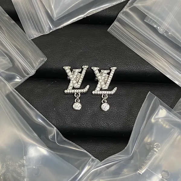 Louis Vuitton Full Pavé LV Drop Earrings Silver-Tone product photo
