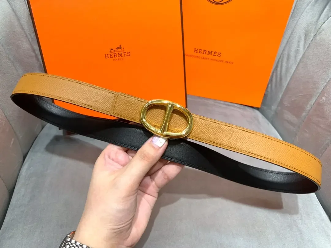 Hermès Tan/Black Reversible Belt with Gold-Tone Oval Buckle product view 5